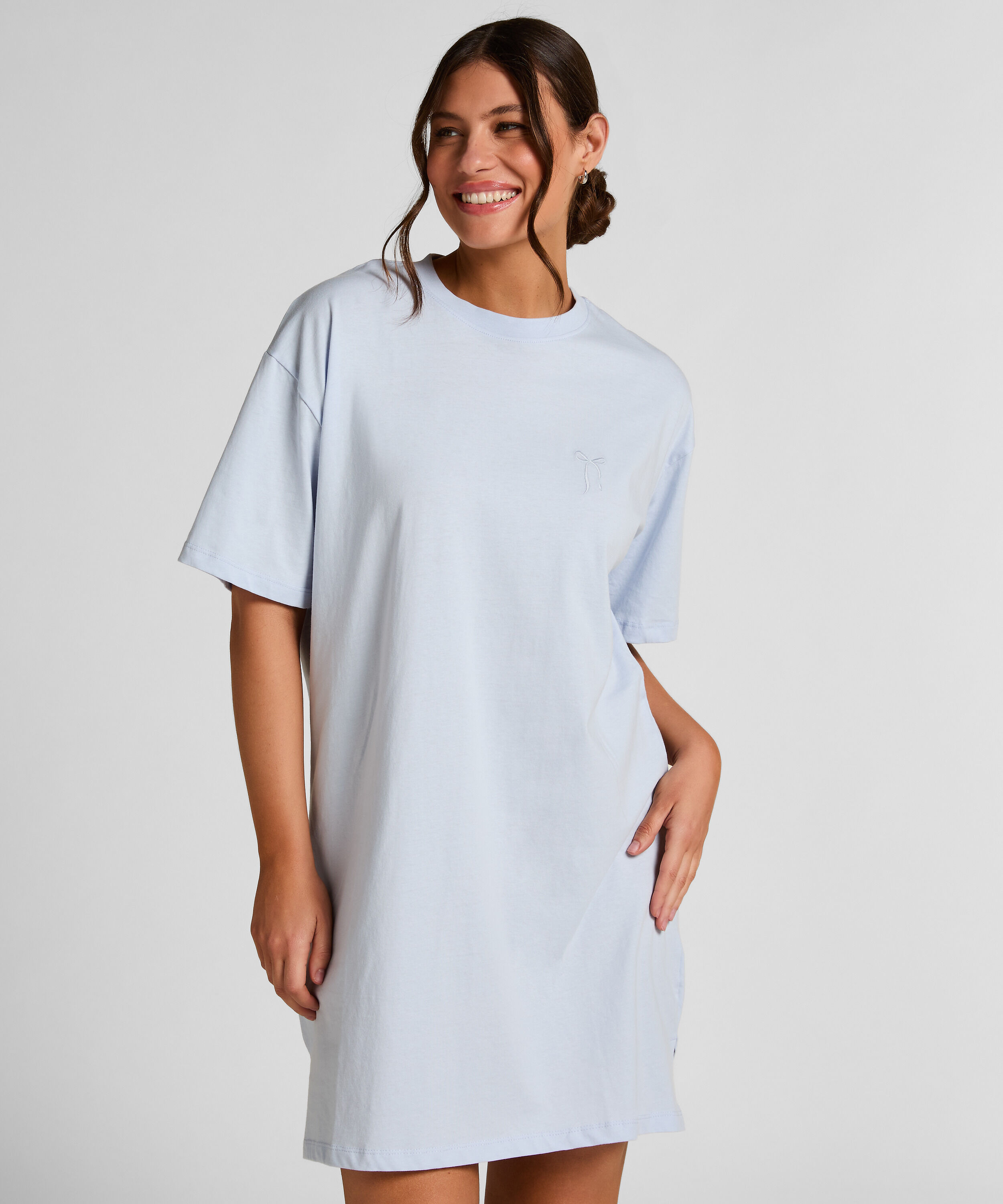 Chemise de nuit col rond, Bleu