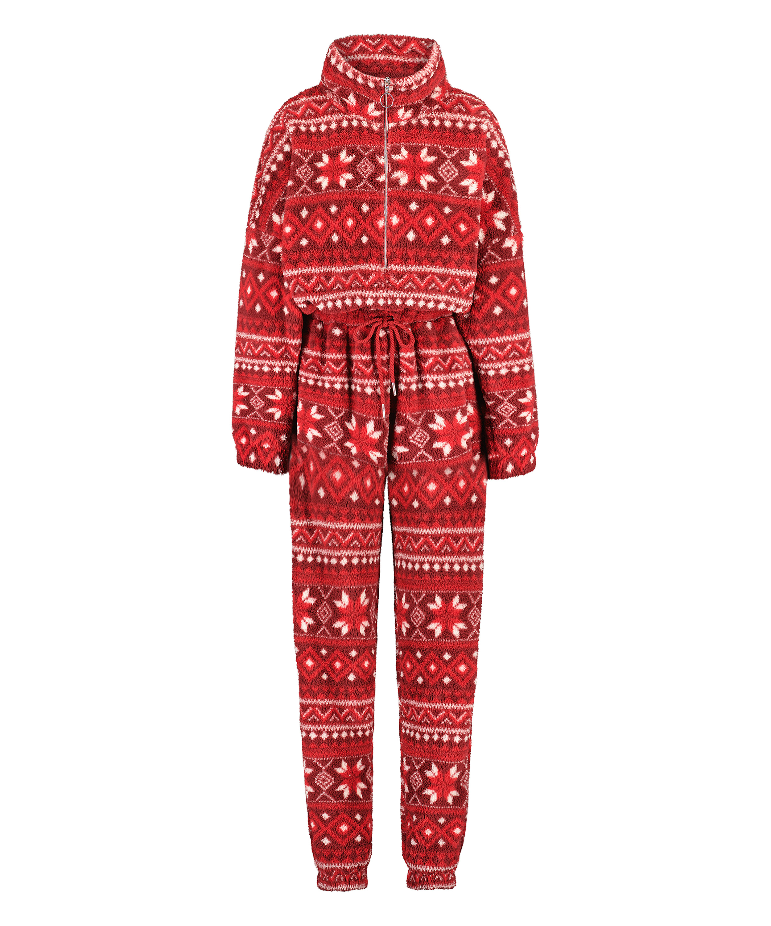 Onesie en flanelle et polaire Fairisle, Rouge, main