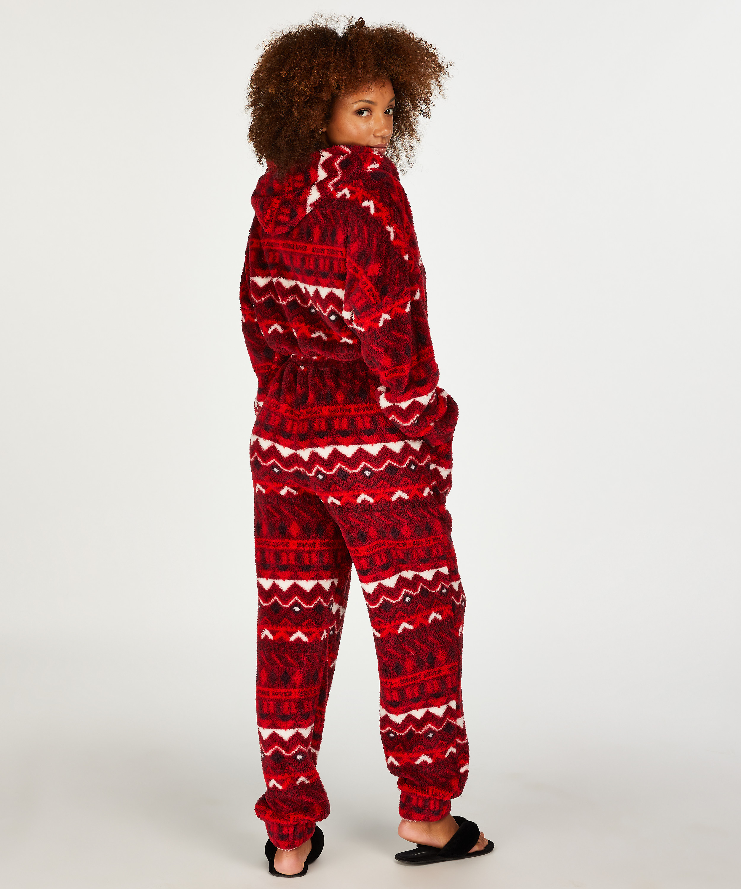 Onesie en flanelle et polaire Fairisle, Rouge, main
