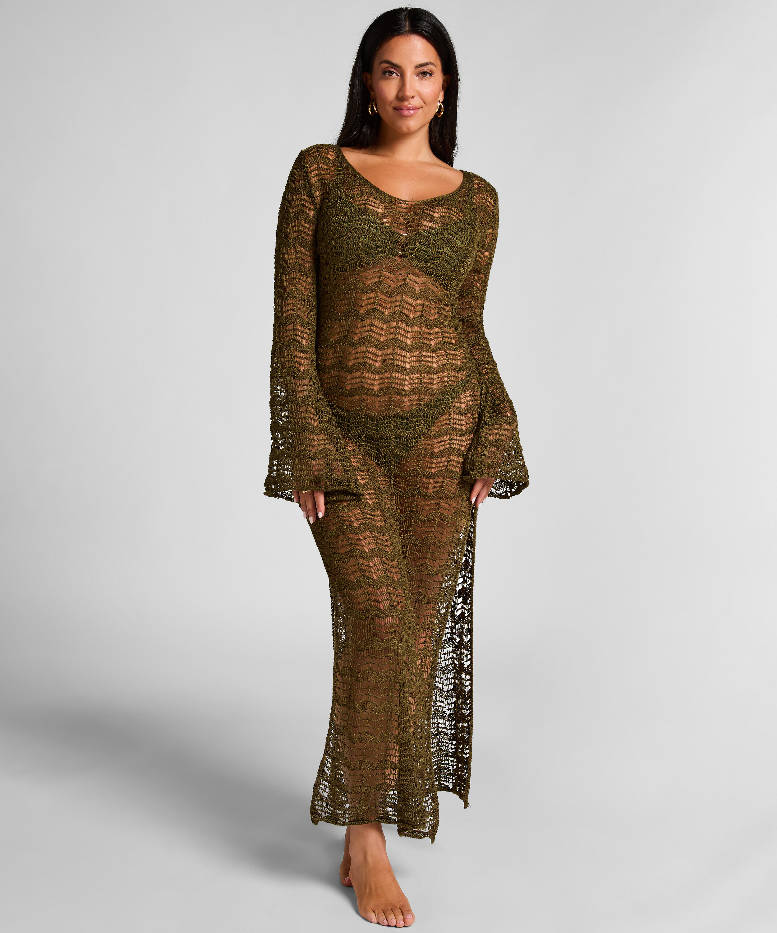 Robe maxi en crochet, Vert, main