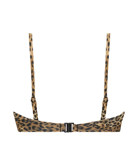 Voorgevormde strapless push-up bikinitop Leopard, Bruin