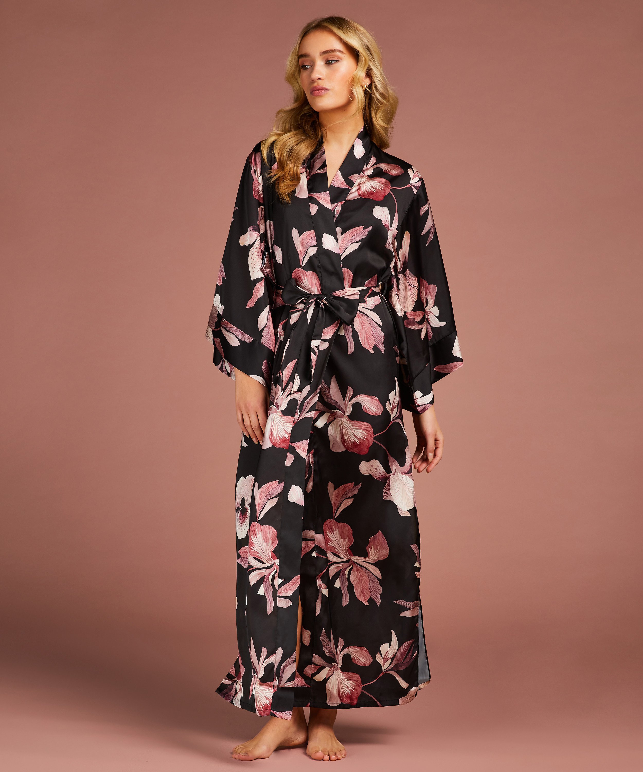 Kimono Satin Bloom, Noir, main