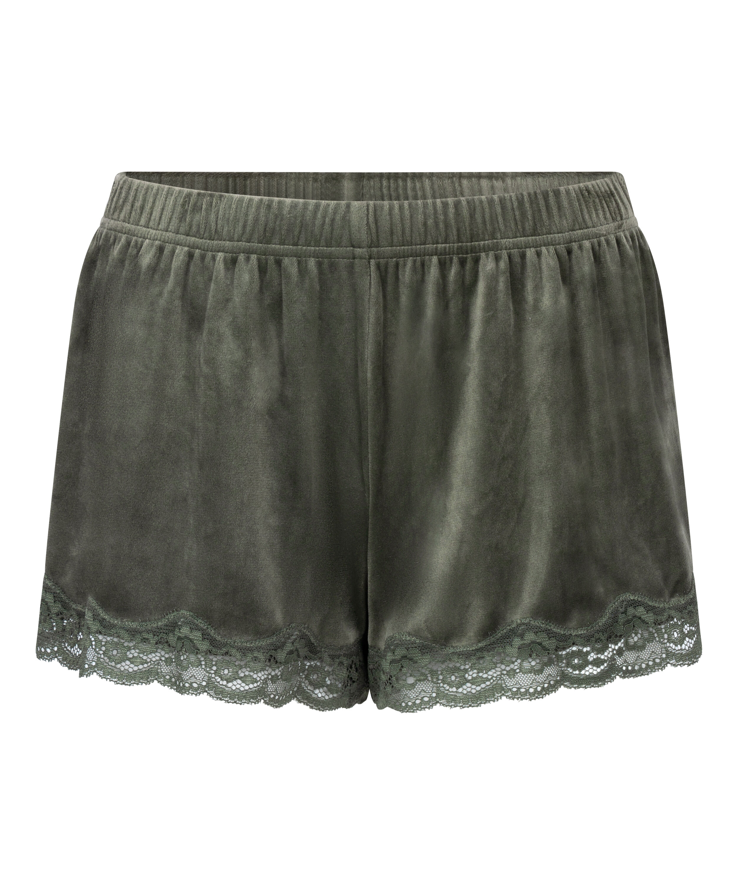 Short en velours &agrave; dentelle, Vert