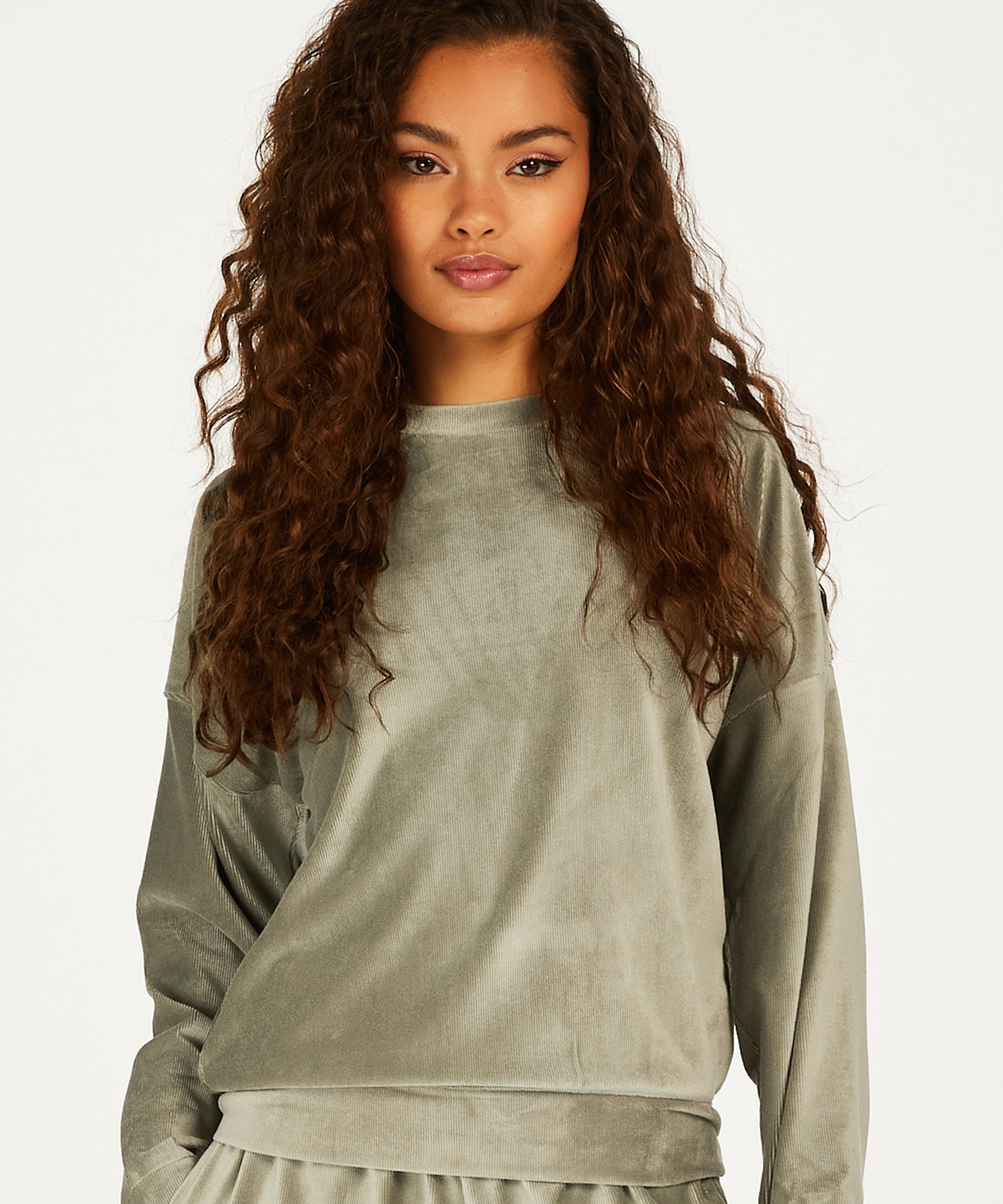 Top met lange mouwen Velours Rib, Groen