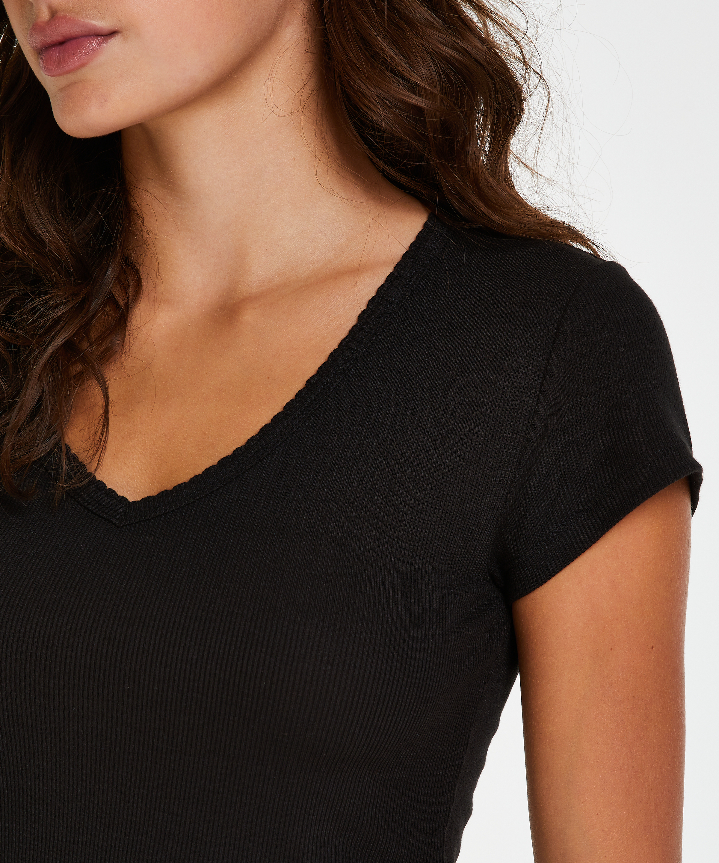 Haut de pyjama côtelé à manches courtes, Noir, main
