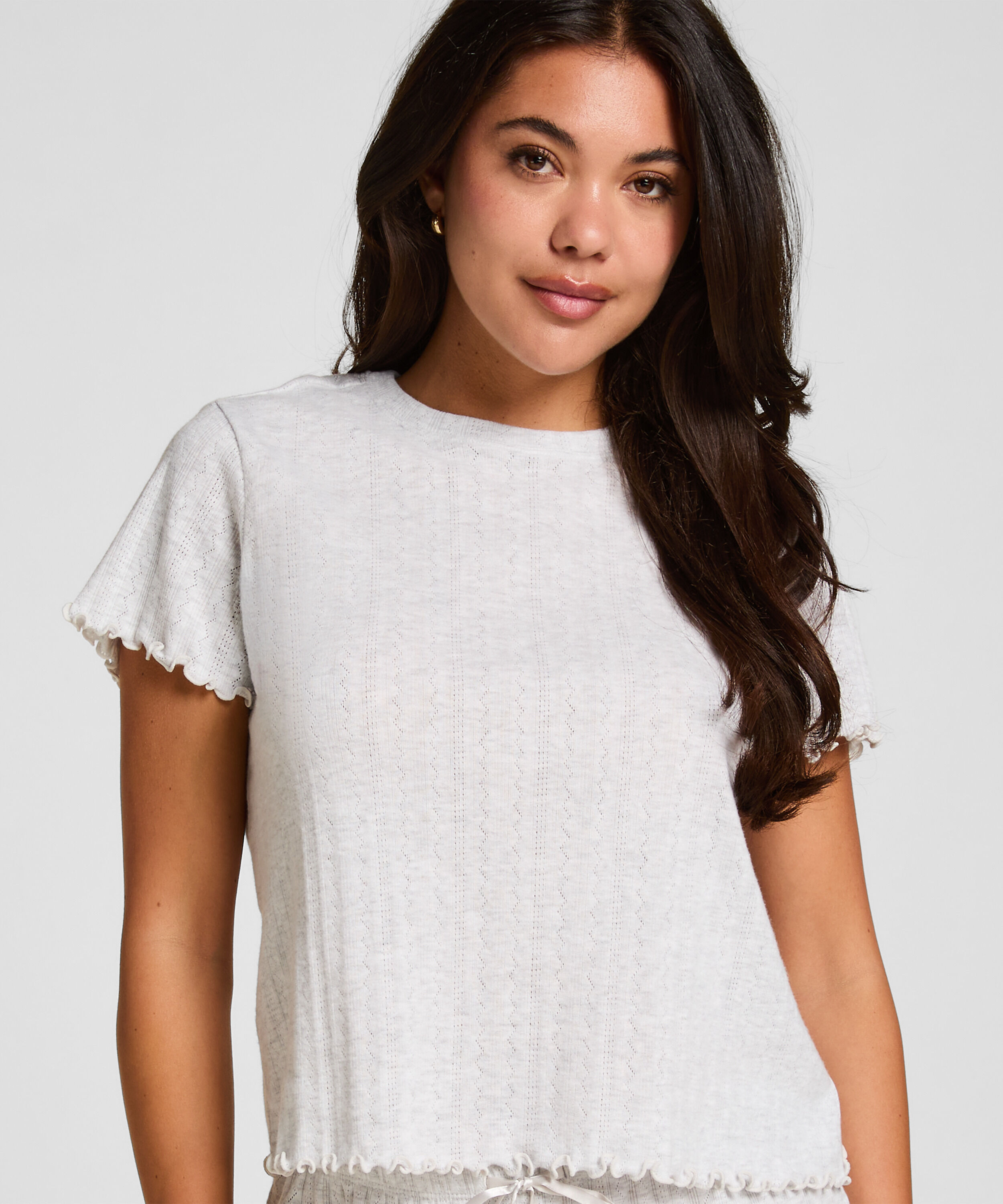 Pyjama top korte mouwen loose fit, Beige