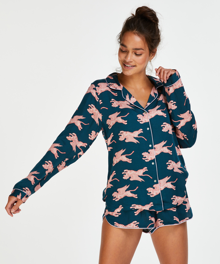 Veste de pyjama manches longues Woven, Bleu