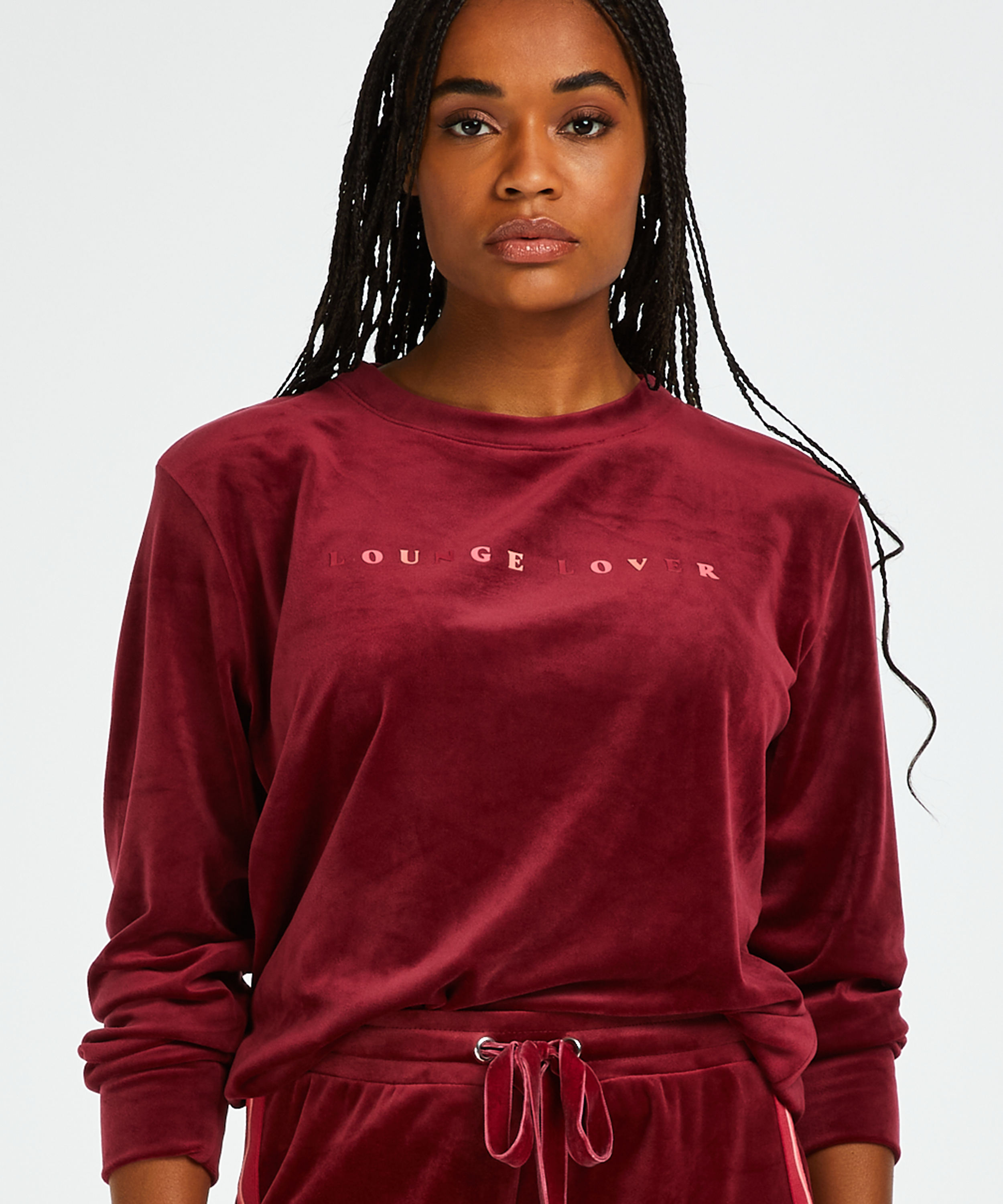 Top Velours lange mouwen, Rood, main