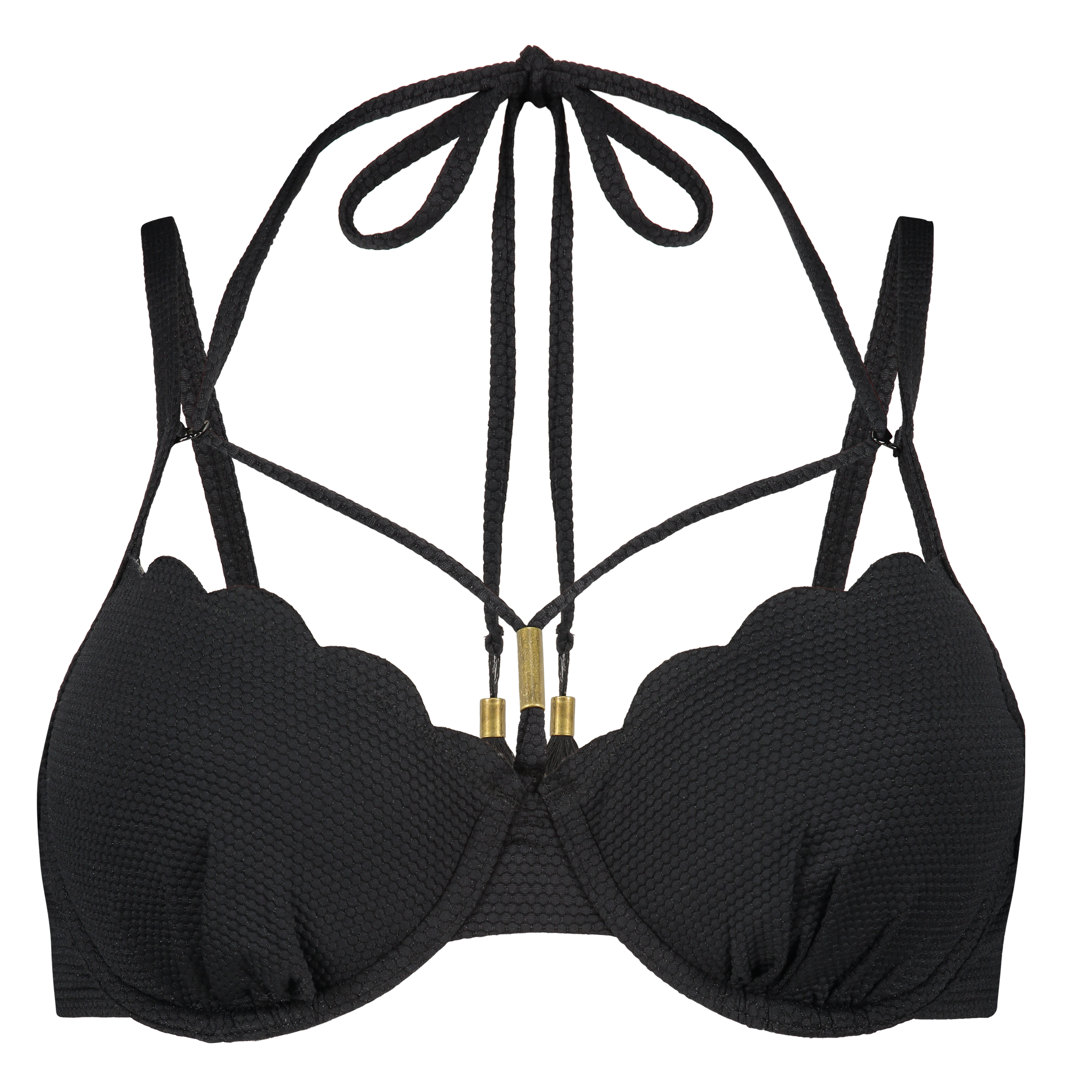 Voorgevormde beugel bikinitop Scallop Glam, Zwart, main