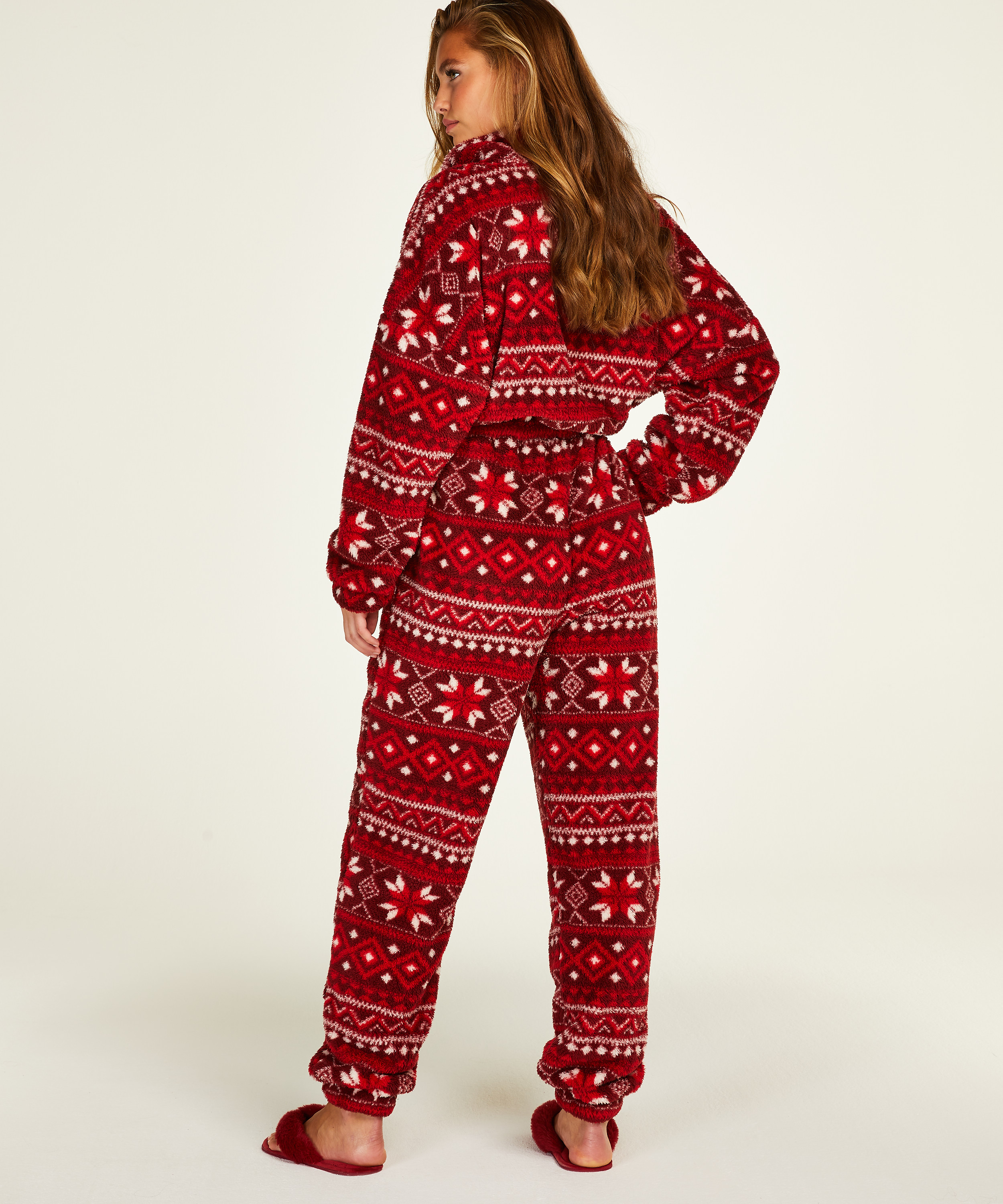 Onesie en flanelle et polaire Fairisle, Rouge, main