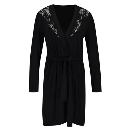 Badjas Modal Lace, Zwart