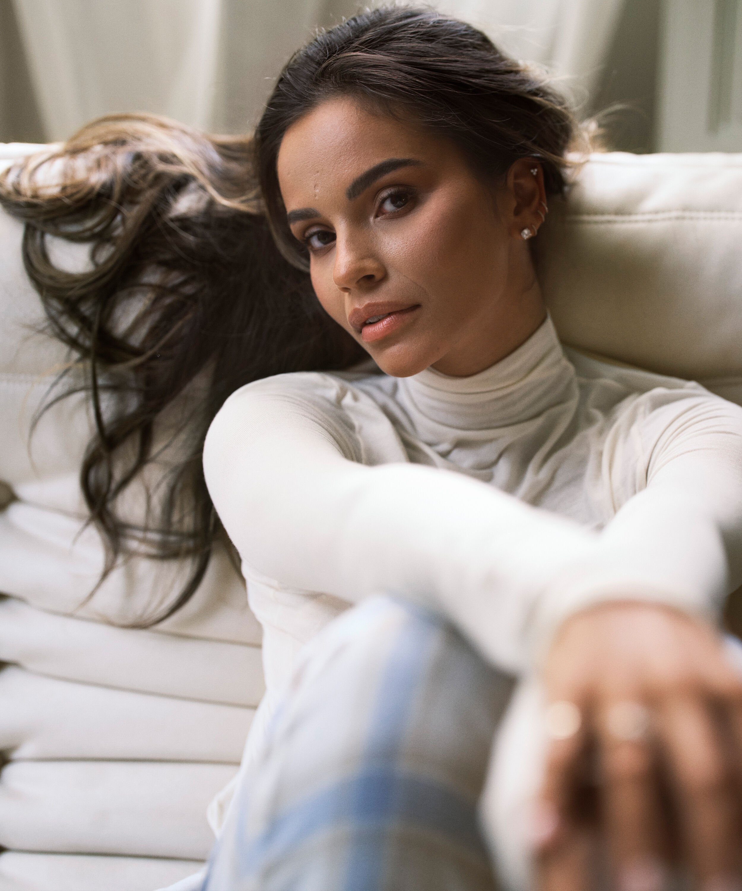 super soft Turtleneck shirt met Cashmere, Wit