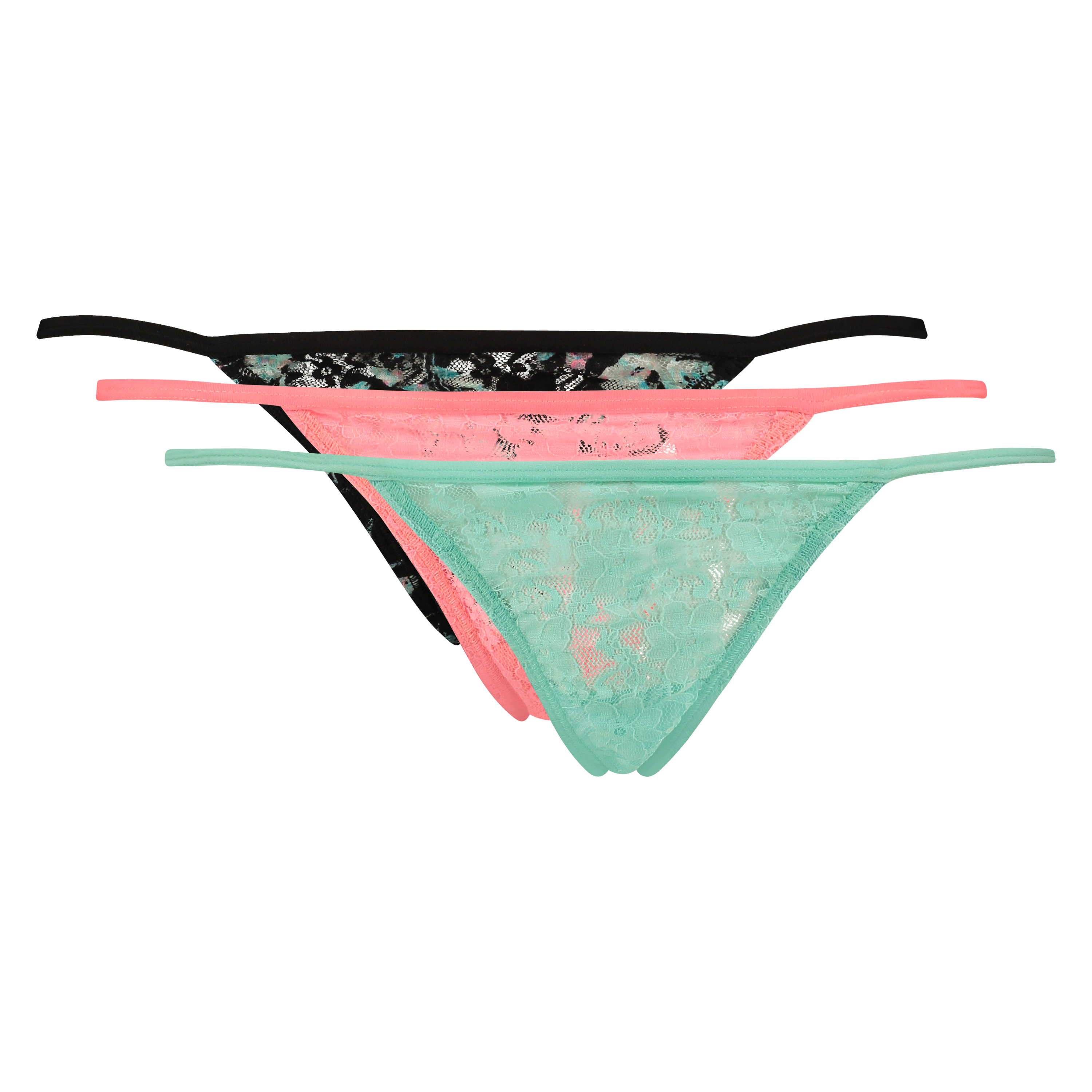 3-pack tangas lace, Blauw, main
