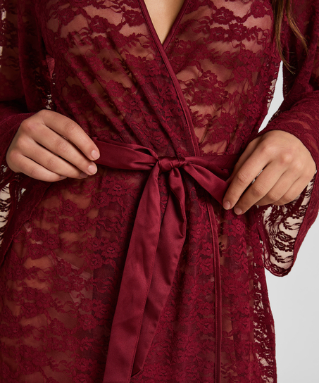 Kimono en dentelle int&eacute;grale, Rouge