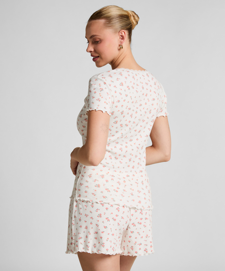 Geribde pyjamashort, Wit