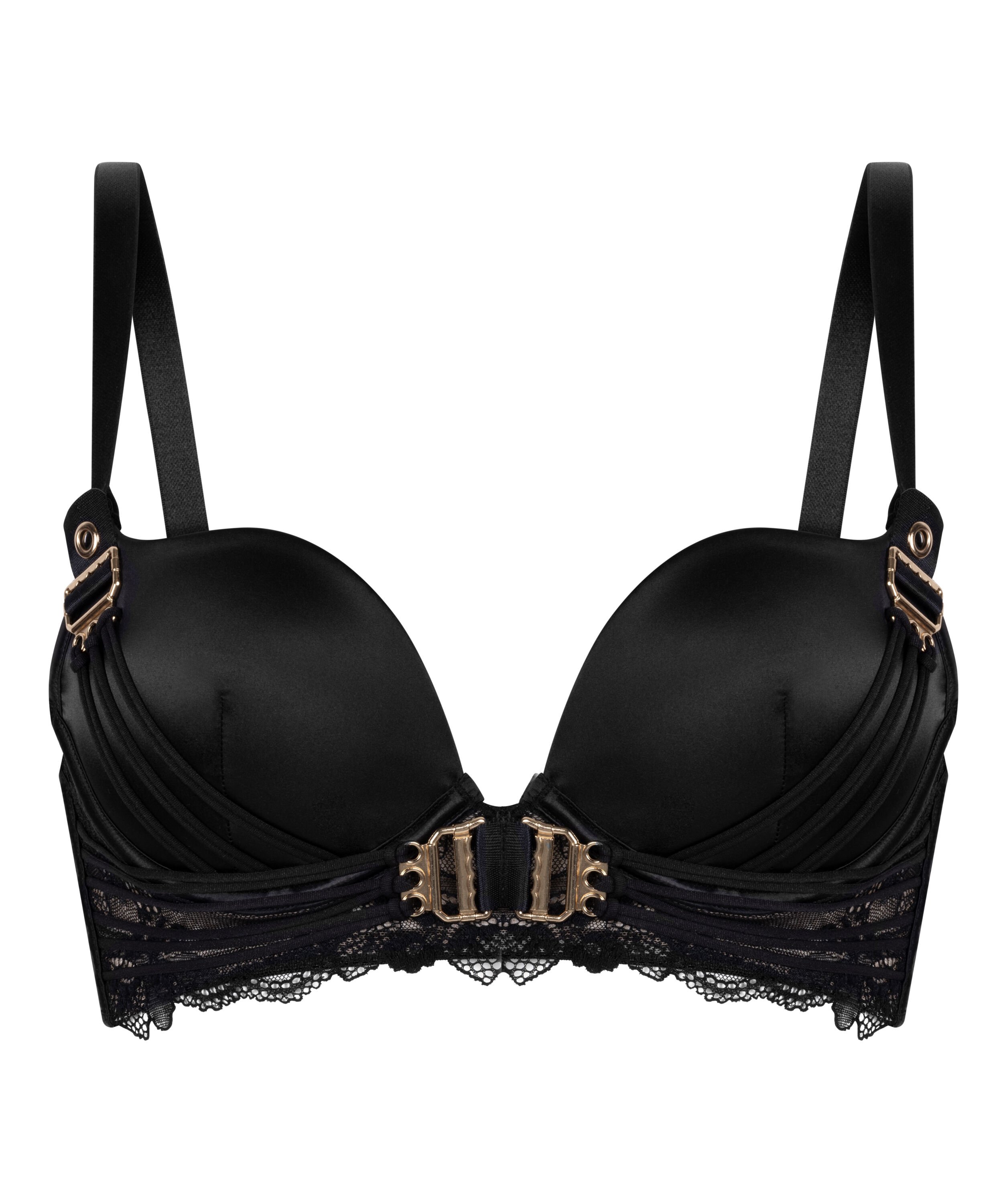 Soutien-gorge &agrave; armatures longline push-up pr&eacute;form&eacute; Avela, Noir