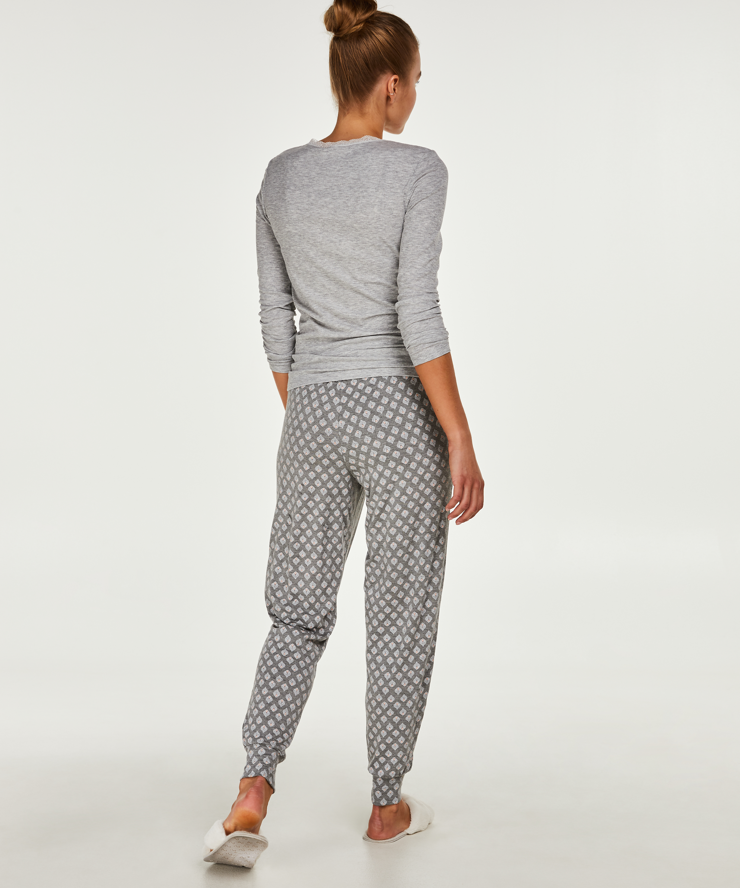 Pyjama top lange mouwen rib, Grijs, main