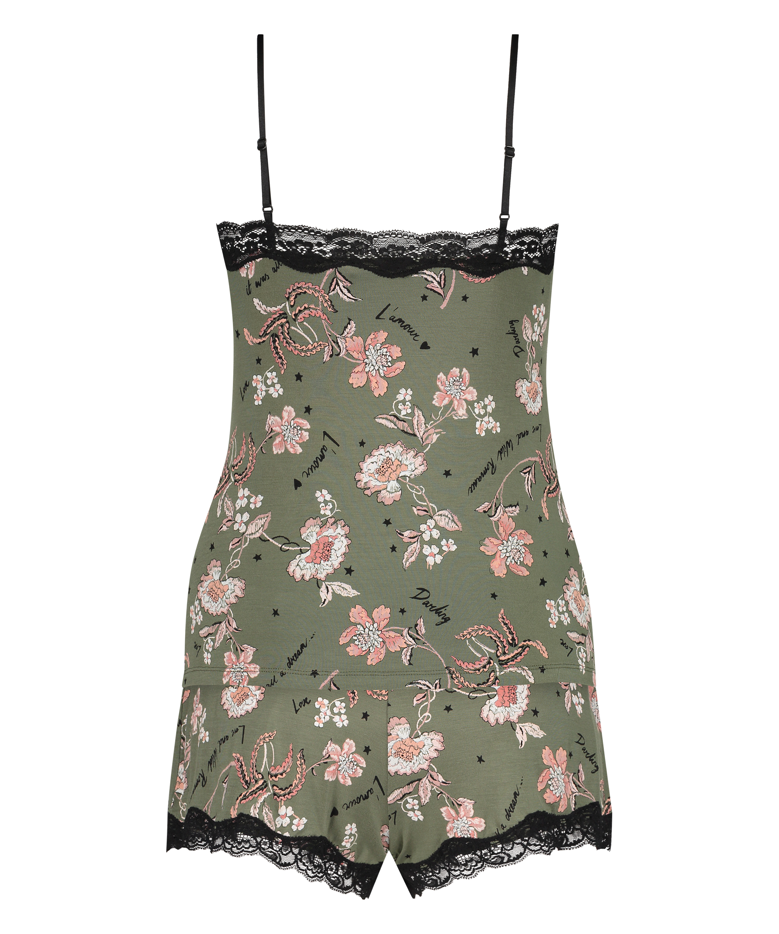 Korte pyjama set Flower Words, Groen, main