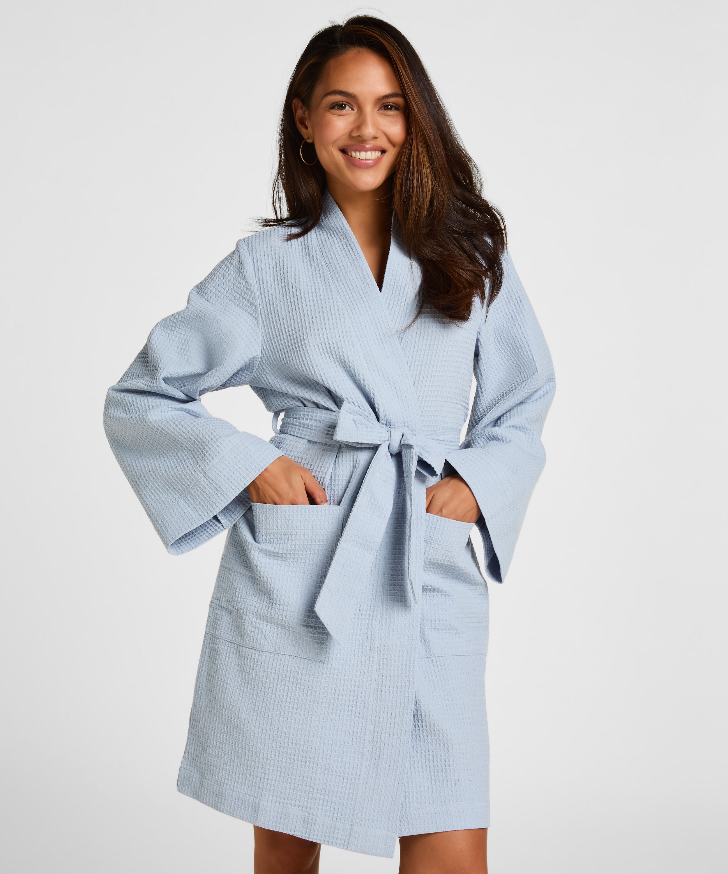 Badjas met wafeltextuur, Blauw