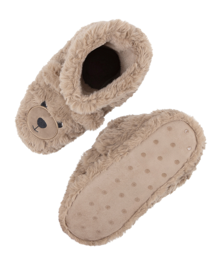 Sloffen Teddy Beer, Beige