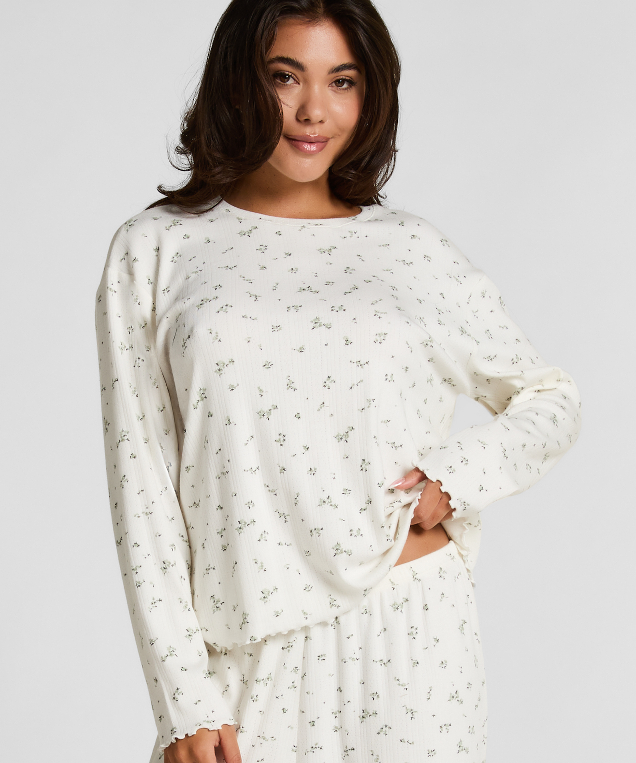 Pyjama Top Loose Pointelle, Wit, main