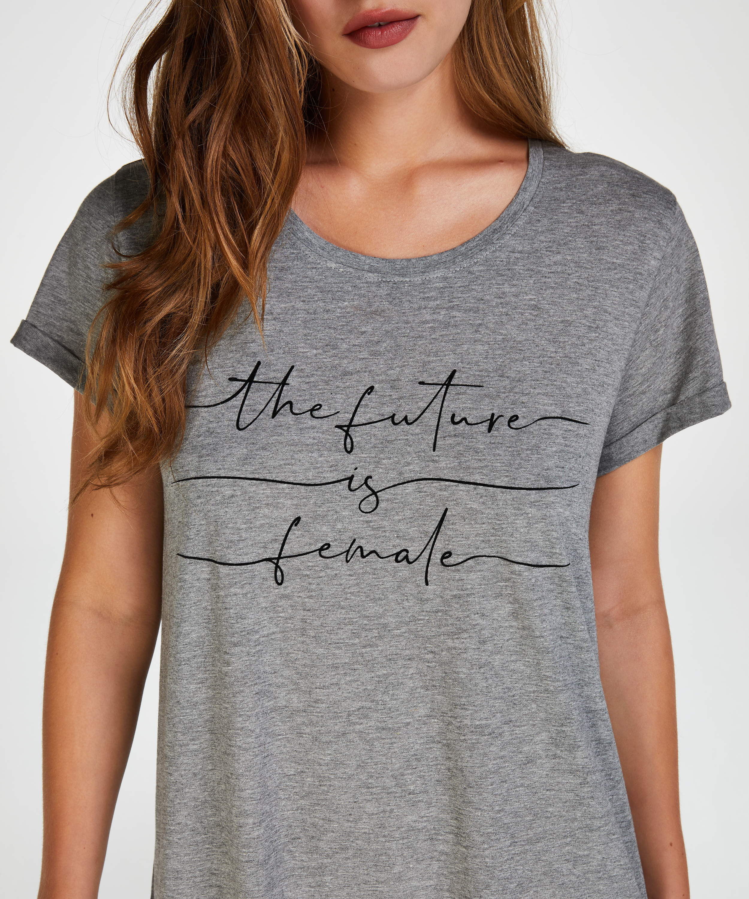 Nachthemd Ronde hals, Grijs, main