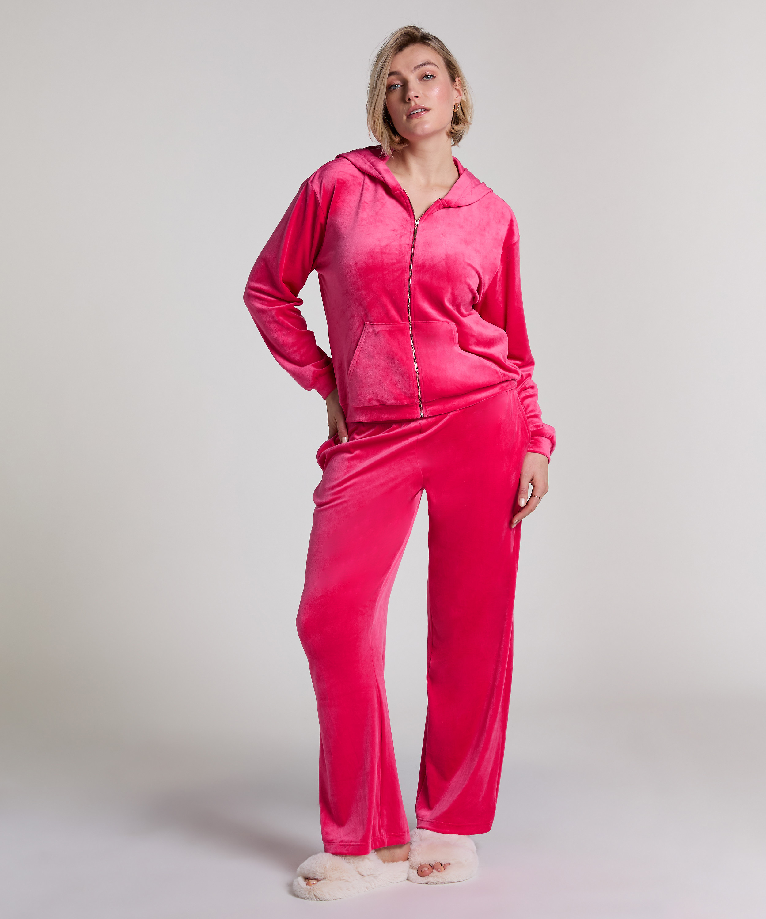 Velours pyjamabroek, Roze, main