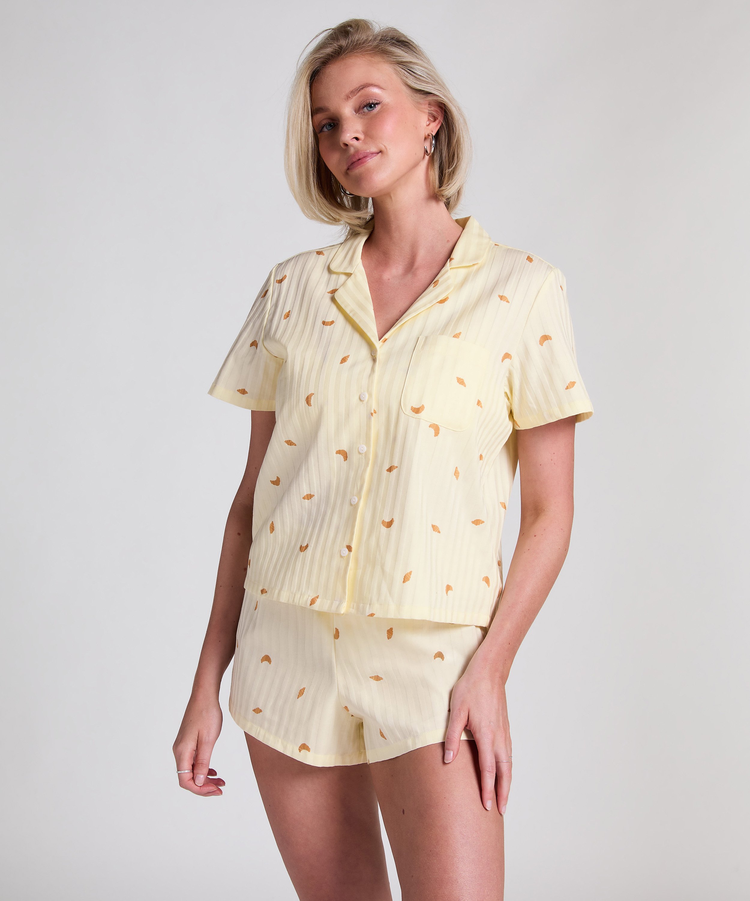 katoenen pyjama top, Geel, main