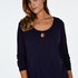 Pyjama top lange mouwen rib keyhole, Blauw