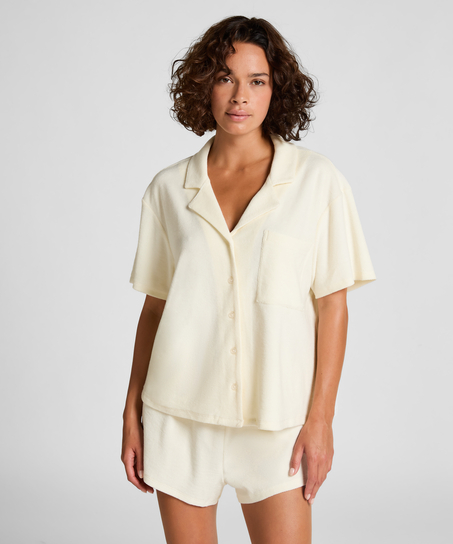 Chemise boutonn&eacute;e en tissu &eacute;ponge, Blanc