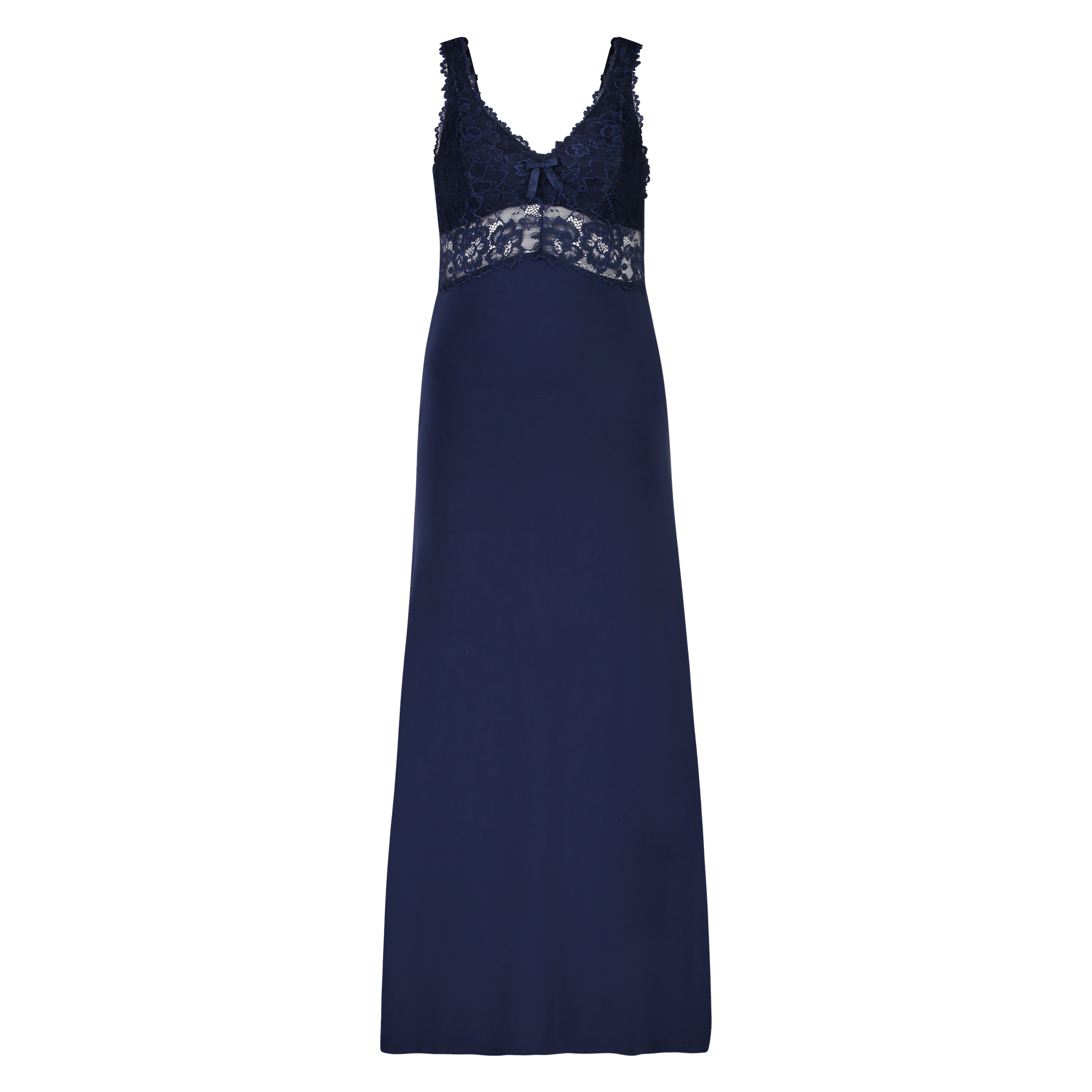 Slipdress Modal lace long, Blauw, main