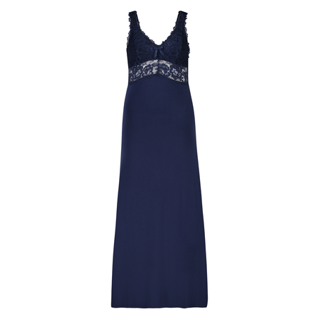Slipdress Modal lace long, Blauw