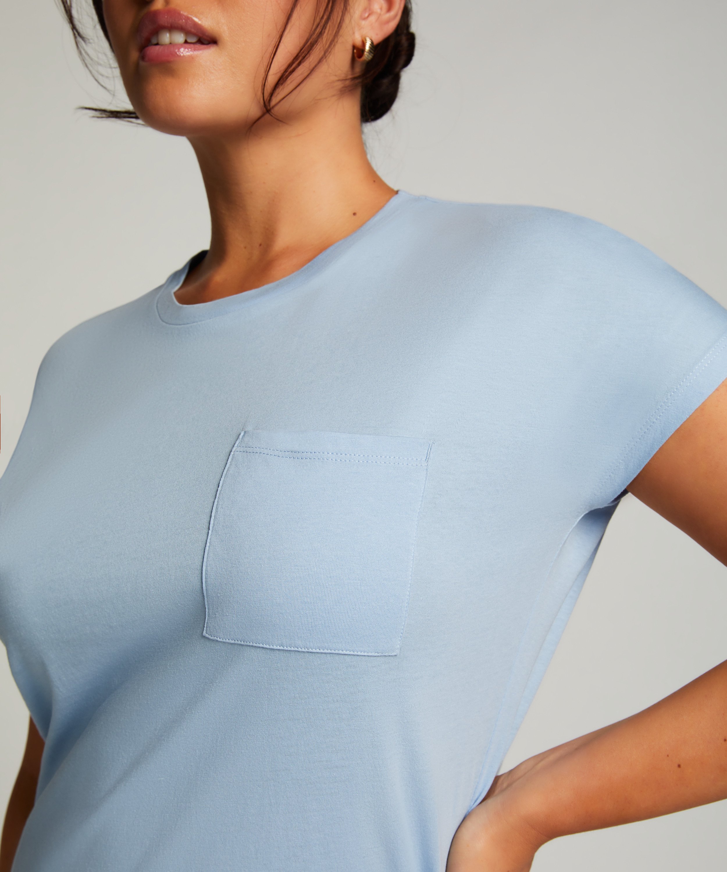 Nachthemd ronde hals, Blauw, main