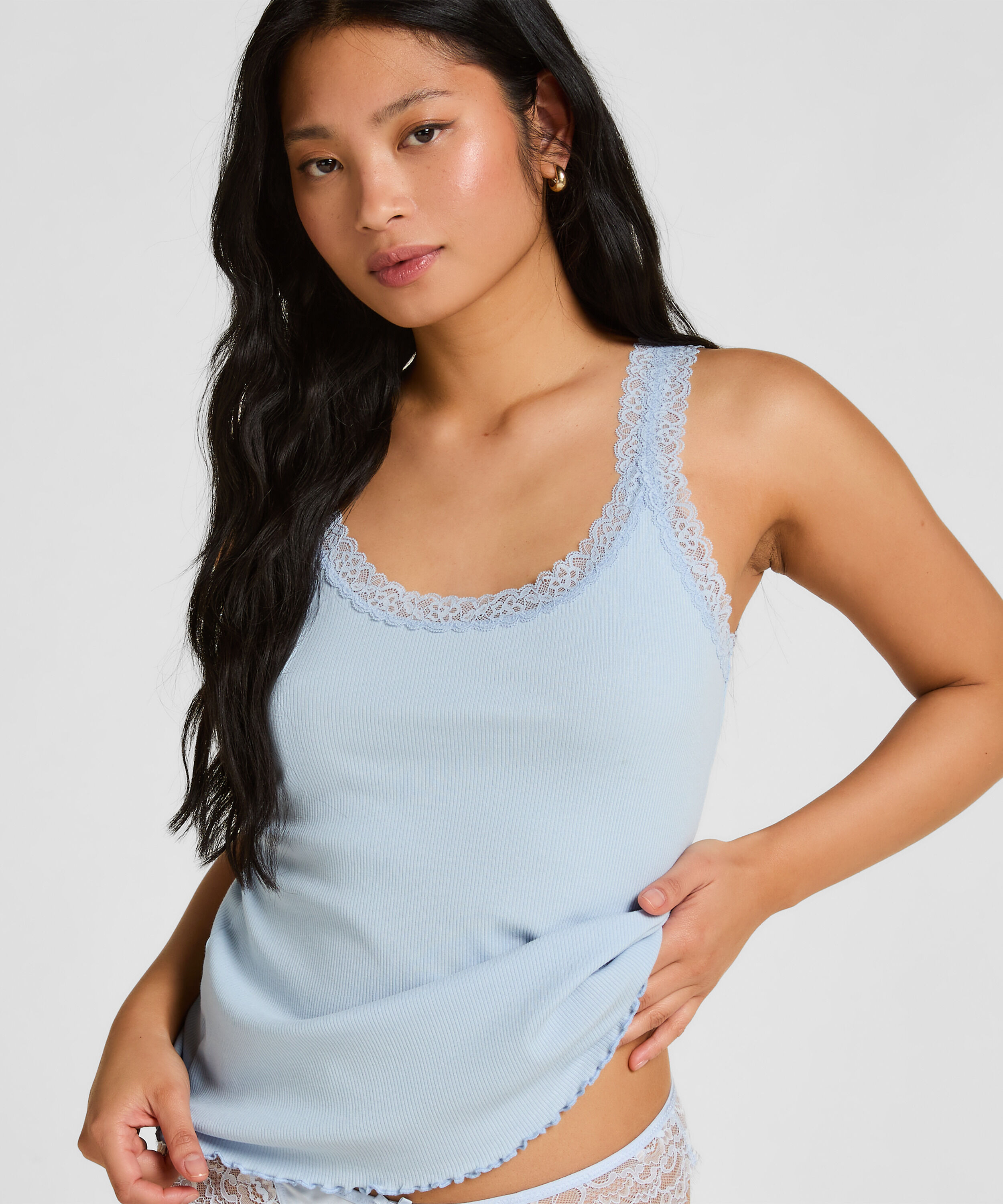 Rib Jersey Singlet met Kant