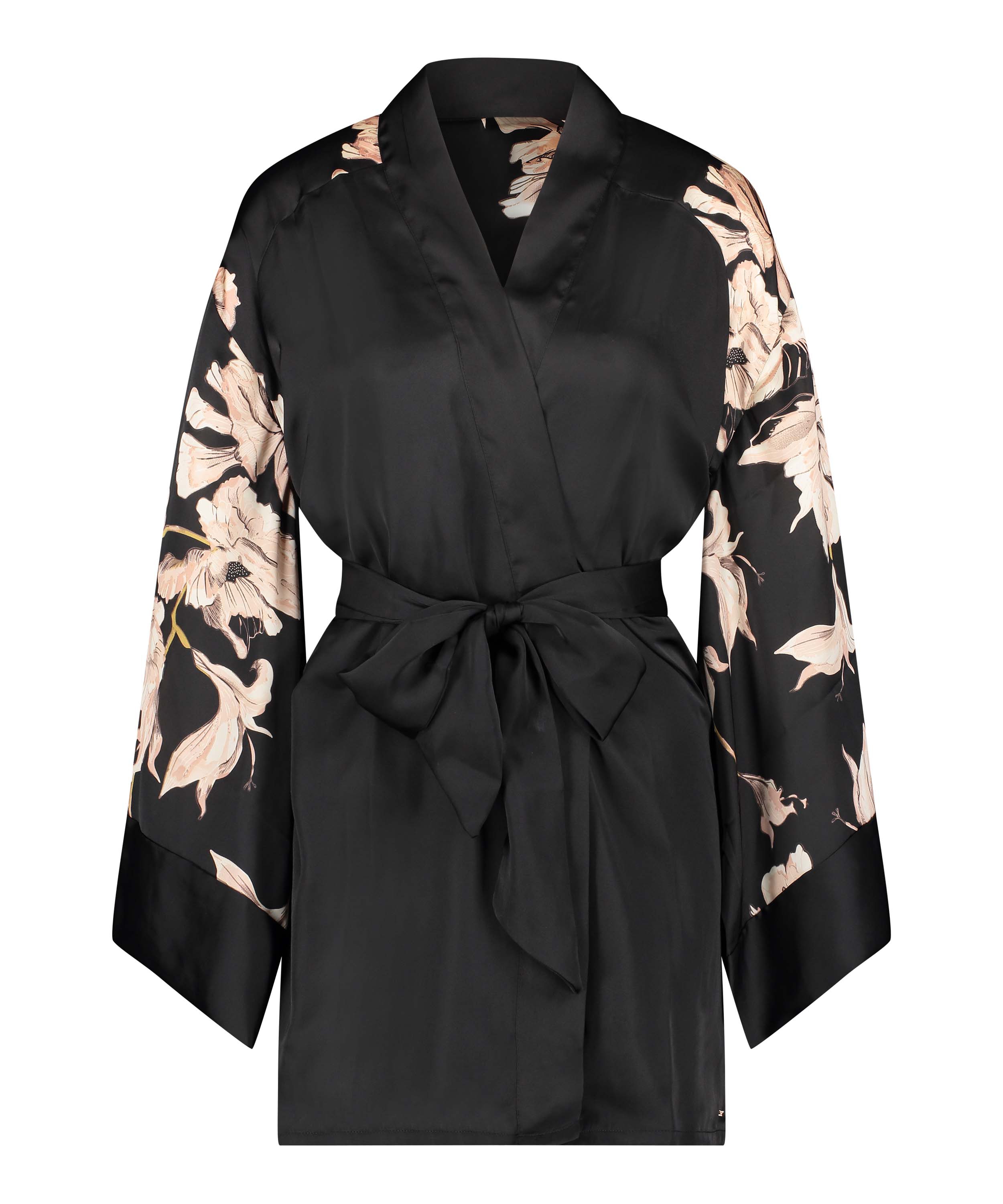 Kimono Satijn Bloom, Zwart, main