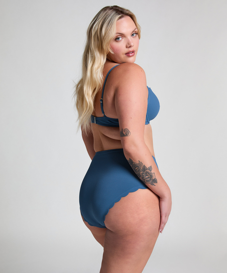 Scallop Bikinibroekje met Hoge Taille, Blauw
