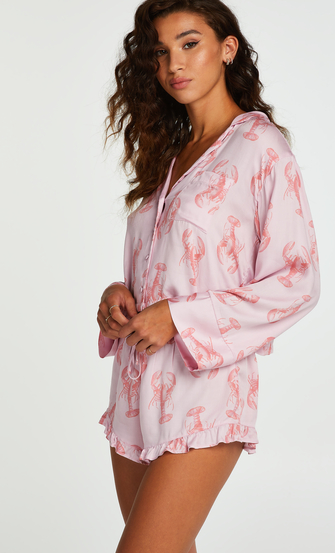 Pyjamatop lange mouwen Twill, Roze