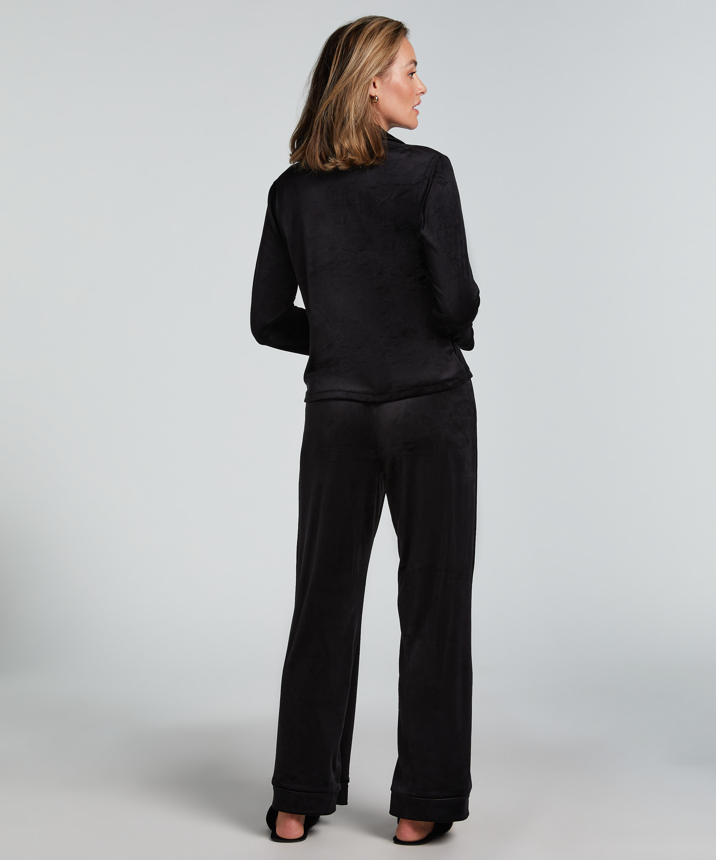 Lange mouwen jacket velours, Zwart, main