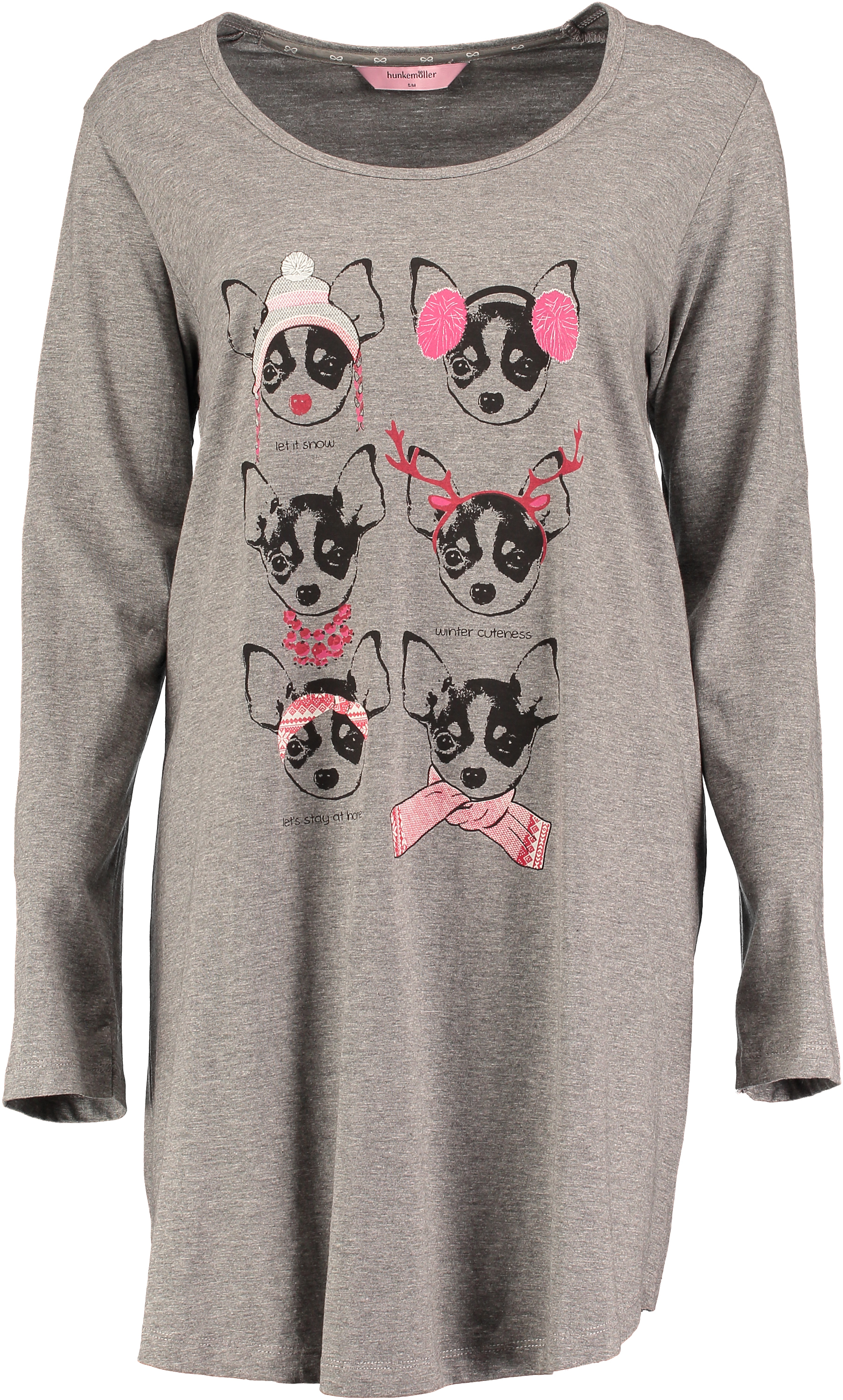 Nachthemd Ronde hals longsleeve, Grijs, main