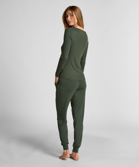 Pyjamatop met lange mouwen Henley, Groen