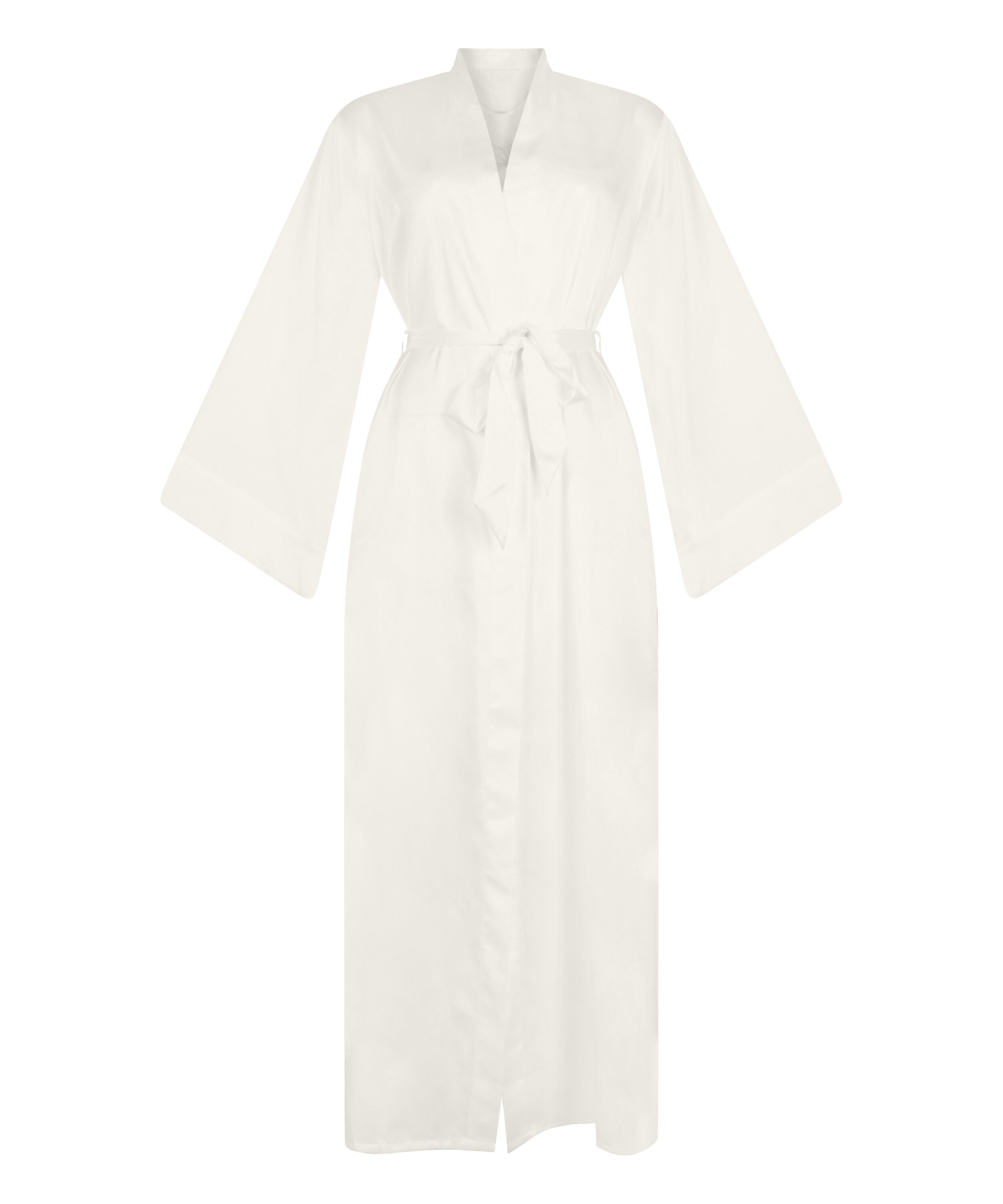 Kimono Long Satin Floral, Blanc