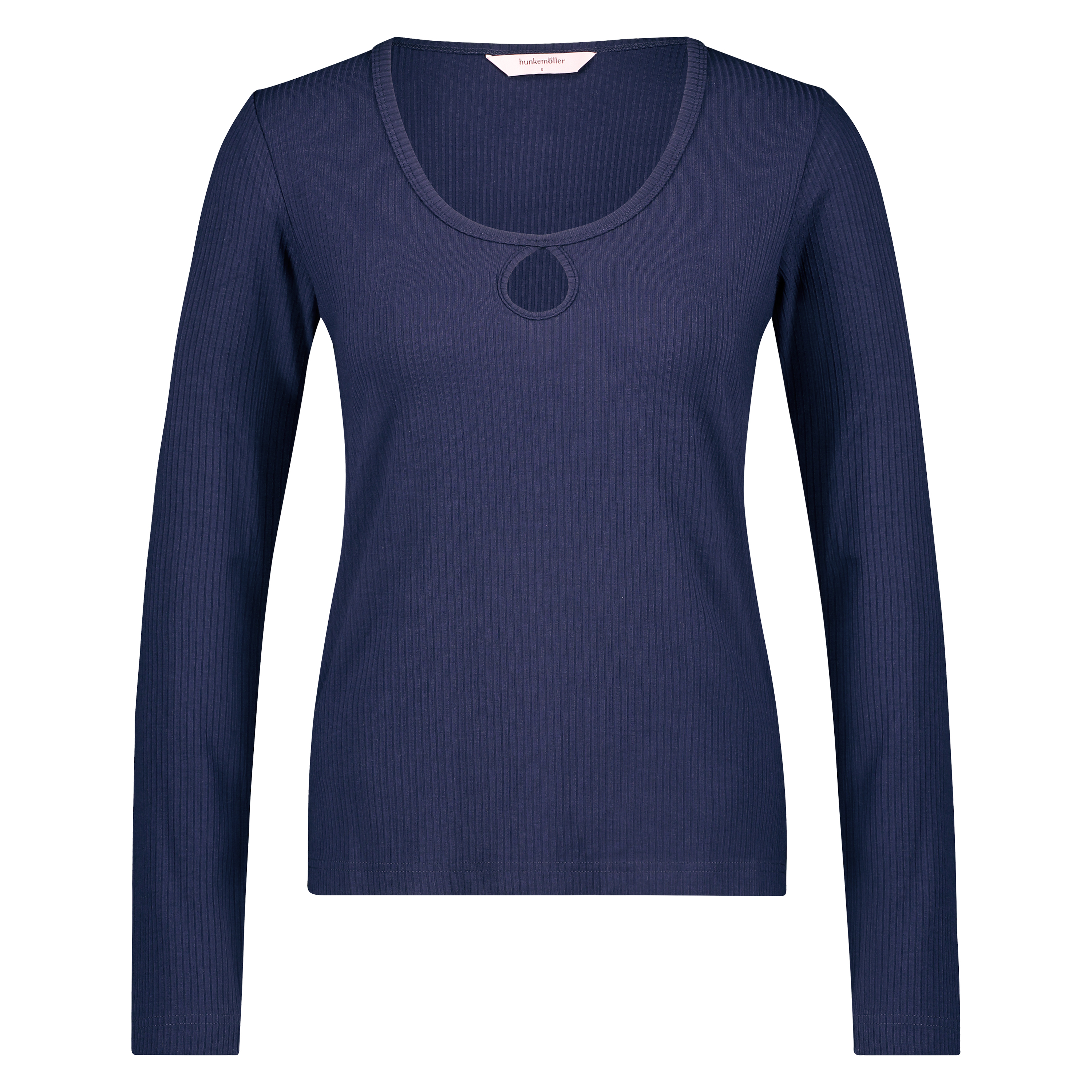 Pyjama top lange mouwen rib keyhole, Blauw, main