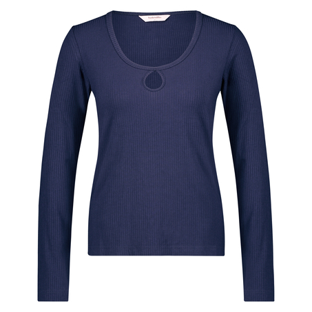 Pyjama top lange mouwen rib keyhole, Blauw