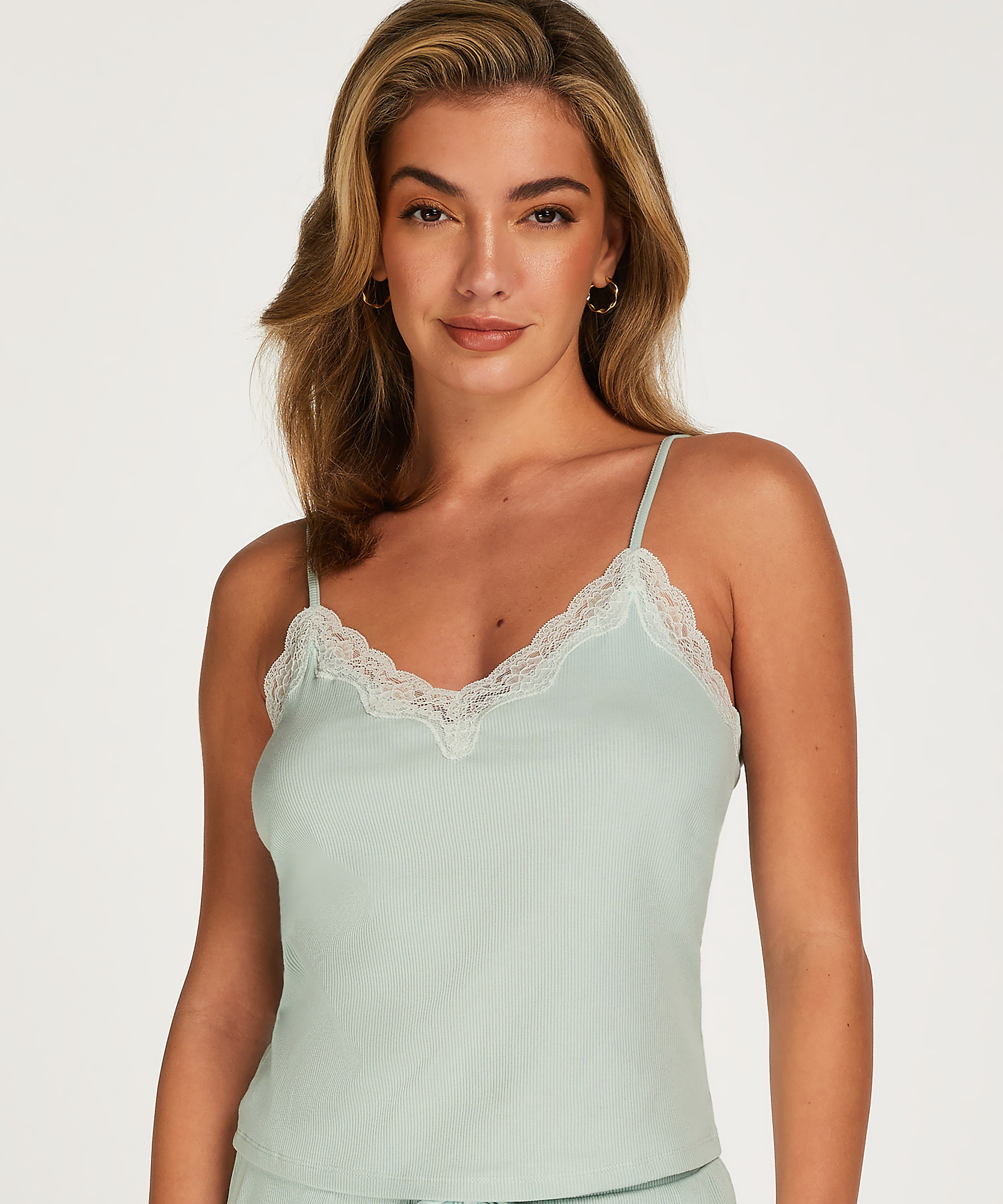 Cami top Rib Lace, Groen, main