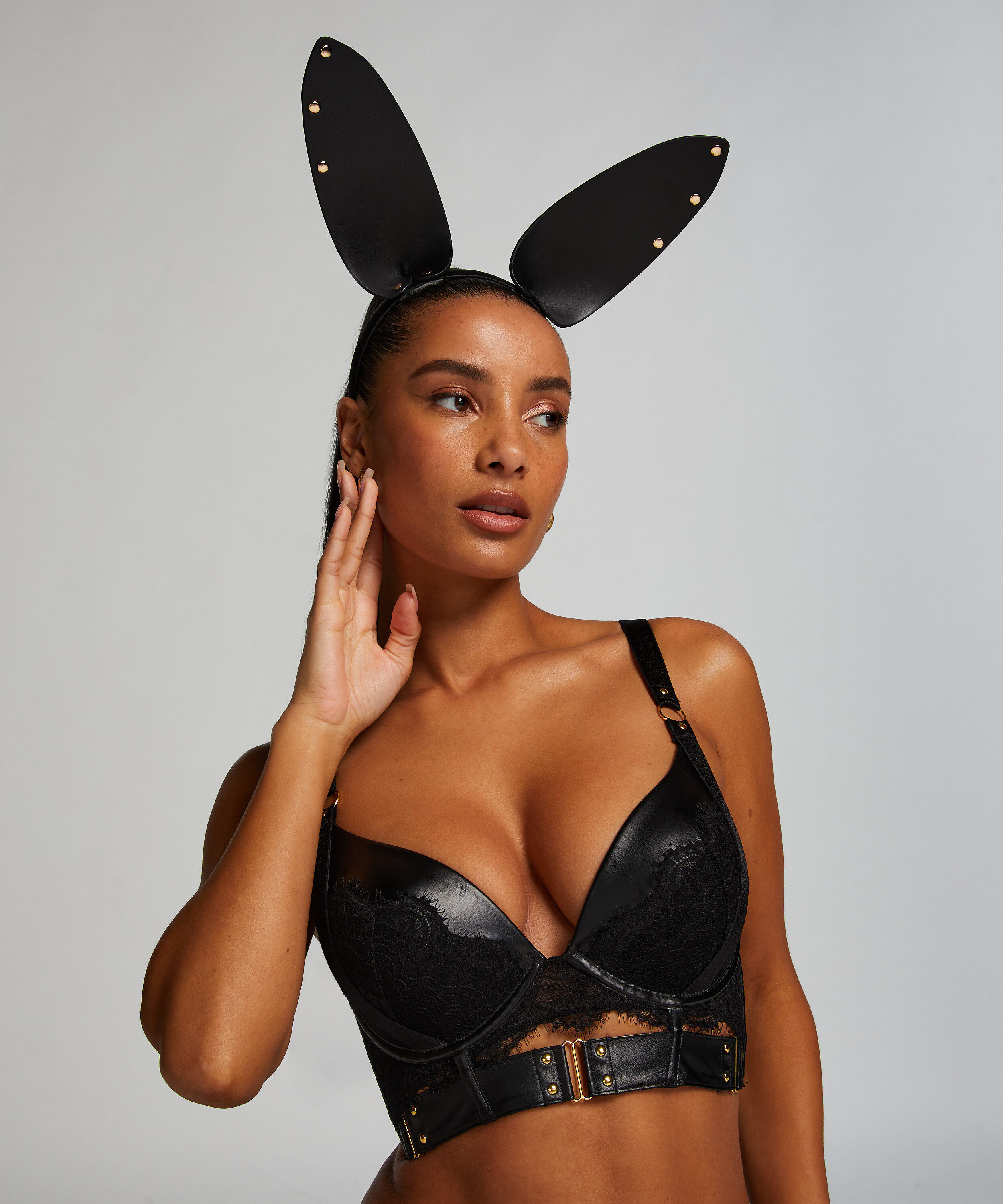 Hoofdband kunstleer Bunny, Zwart