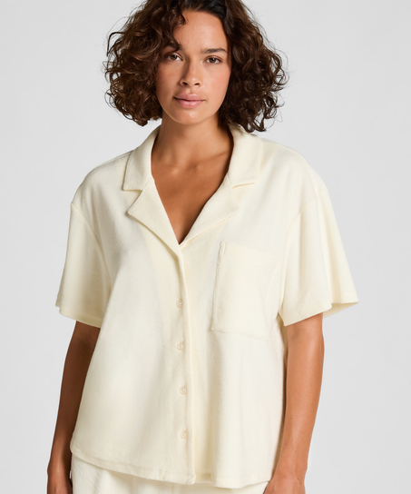 Chemise boutonn&eacute;e en tissu &eacute;ponge, Blanc
