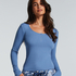 Pyjama top lange mouwen rib, Blauw