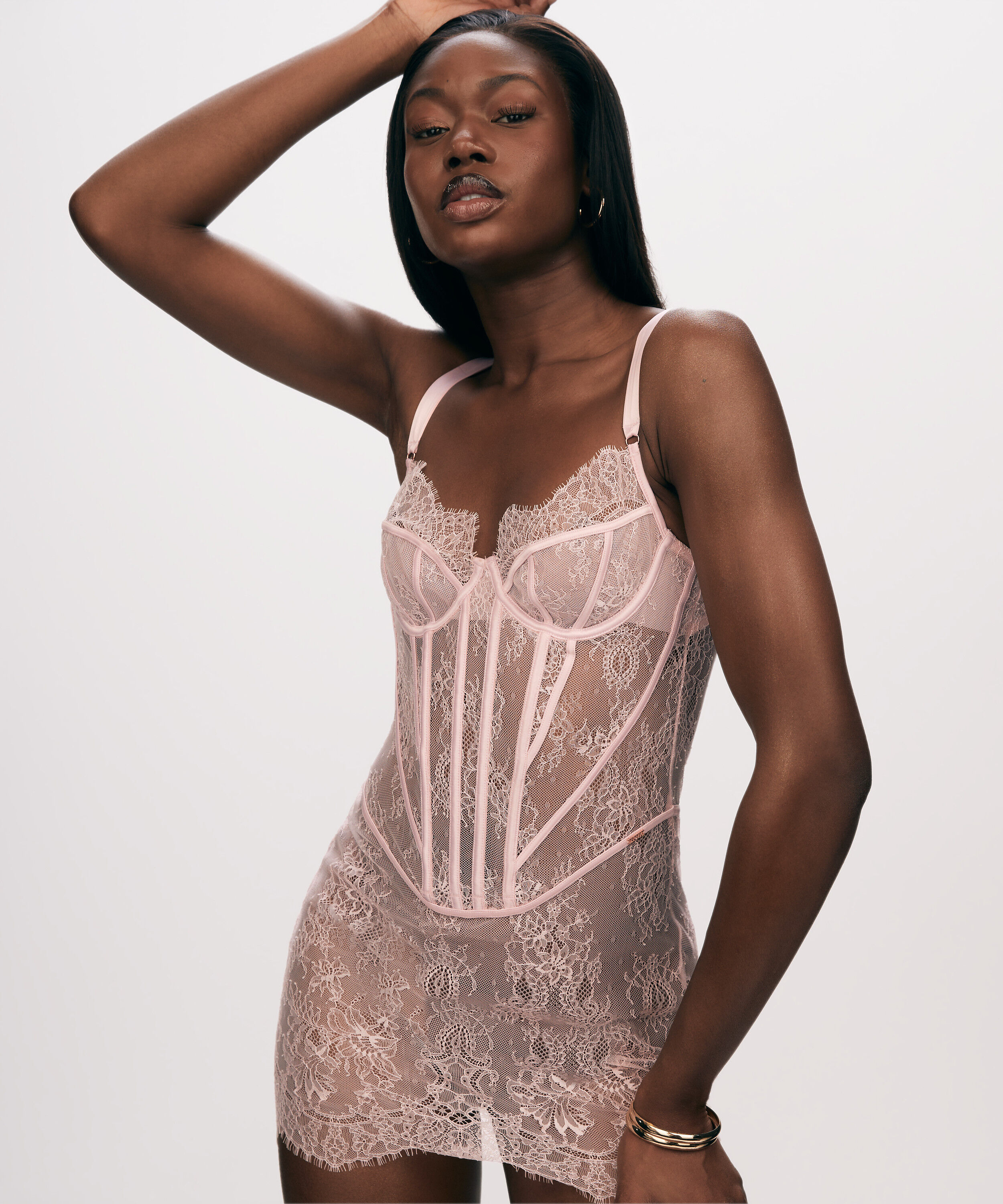 Slipdress Lace Camille, Roze