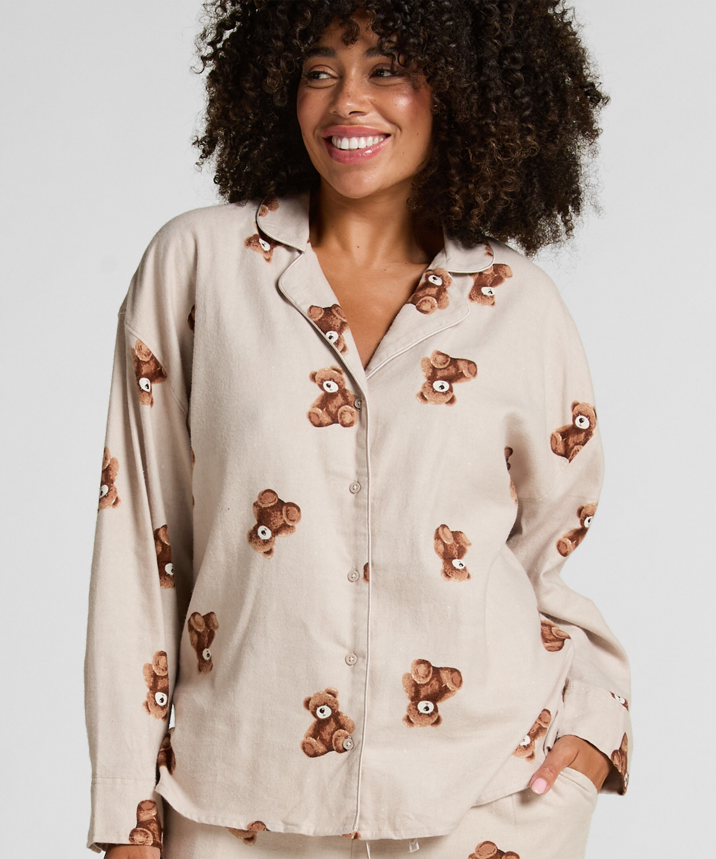 Flanellen jasje van twill met beer