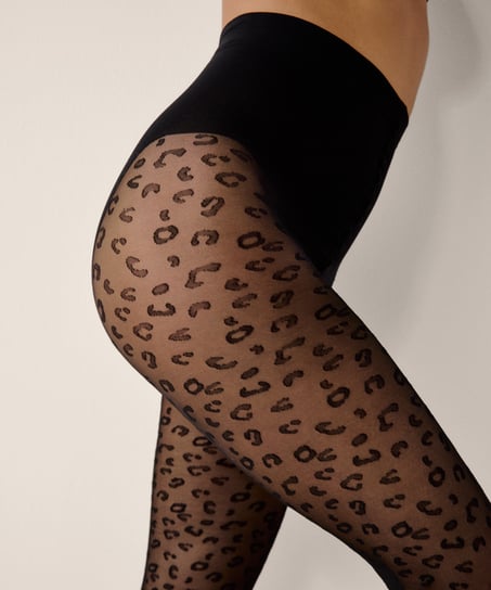 Collants 15 Deniers L&eacute;opard, Noir